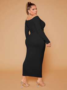 SHEIN SXY Plus Off Shoulder Bodycon Dress - Black - View 2