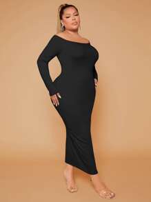 SHEIN SXY Plus Off Shoulder Bodycon Dress - Black - View 3