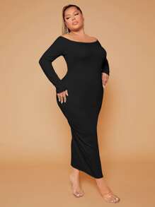 SHEIN SXY Plus Off Shoulder Bodycon Dress - Black - View 6