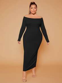 SHEIN SXY Plus Off Shoulder Bodycon Dress - Black - View 4