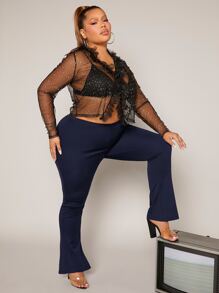 SHEIN SXY 大碼喇叭褲 - 藏蓝色 - 查看 6