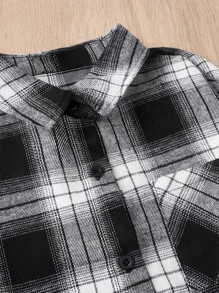 SHEIN Leap Crew 青少女格子印花襯衫&背心上衣&喇叭褲