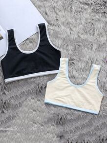 Girls 2pcs Slogan Graphic Contrast Binding Bralet - Multicolor - View 2