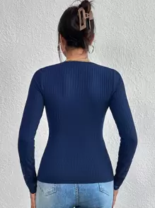 SHEIN LUNE Elegant Eenkleurig T-shirt Geplisseerde Contrast kant