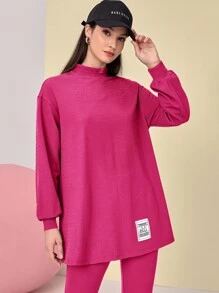 Mulvari Conjunto pantalones con top de hombros caídos con diseño de parche - Rosa Fucsia - Ver 4