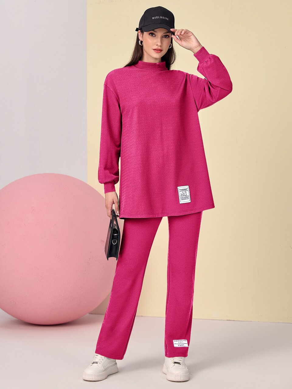 Drop Shoulder Patch Detail Top & Pants Set