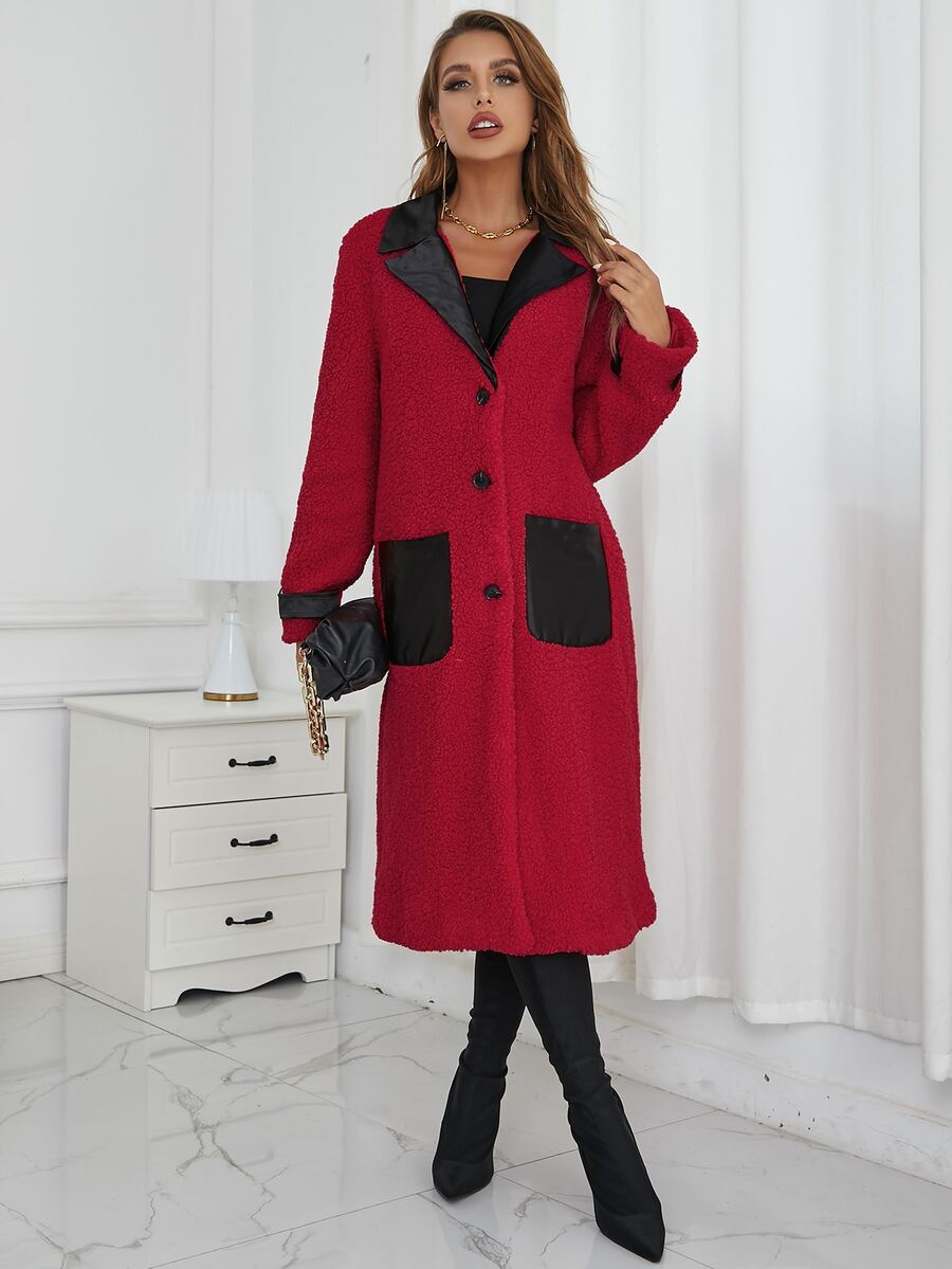 Eilly Bazar 西裝領口袋貼布絨毛外套