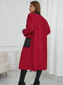 Eilly Bazar 西裝領口袋貼布絨毛外套