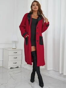 Eilly Bazar 西裝領口袋貼布絨毛外套