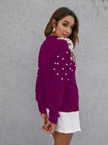 Seusyu Solid Pearl Rib-Knit Jumper - Red Violet - View 2