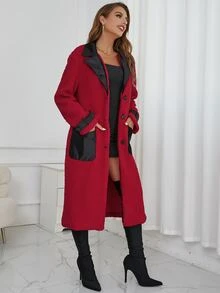 Eilly Bazar 西裝領口袋貼布絨毛外套