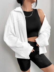 SHEIN EZwear Drop Shoulder Zip Up Jacket - White - View 1