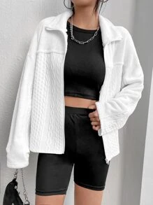 SHEIN EZwear Drop Shoulder Zip Up Jacket - White - View 6