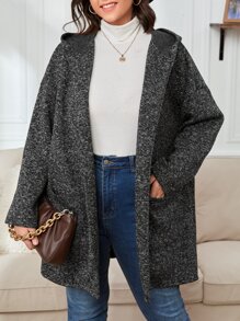 EMERY ROSE Abrigo con capucha con doble bolsillo con parte delantera abierta - Gris Oscuro - Ver 3