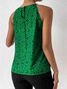 Allover Print Frilled Halter Top - Green - View 2