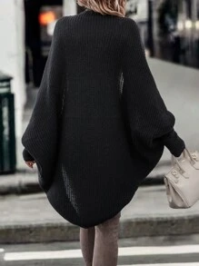 SHEIN LUNE Batwing Sleeve Duster Cardigan Fall Winter Cloth For Women - Black - View 2