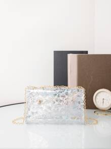 Bolsa cuadrada con patrón geométrico con solapa