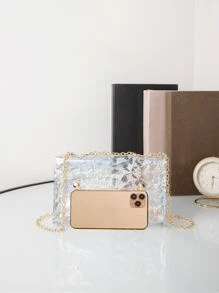 Bolsa cuadrada con patrón geométrico con solapa