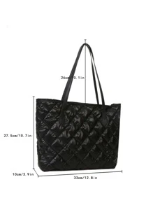 衍縫細節單肩托特包 - 黑色 - 查看 2