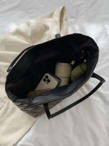 衍縫細節單肩托特包 - 黑色 - 查看 4