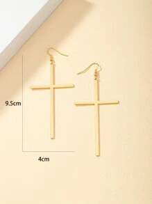 十字架吊墜耳環 - 金黃色 - 查看 3