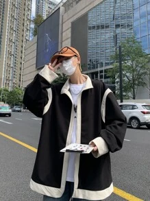 Manfinity Hypemode Áo khoác Nam Dây kéo Khối Màu Giải trí - màu đen - Xem 6