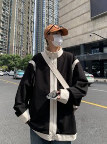 Manfinity Hypemode Áo khoác Nam Dây kéo Khối Màu Giải trí - màu đen - Xem 8