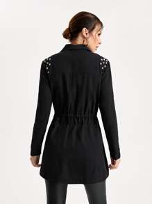 GFDI Clothing Pearls Beaded Flap Pocket Coat