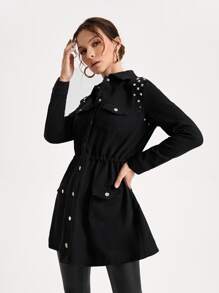 GFDI Clothing Pearls Beaded Flap Pocket Coat