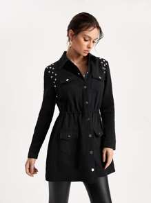 GFDI Clothing Pearls Beaded Flap Pocket Coat