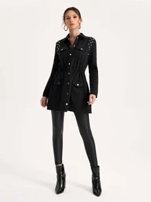 GFDI Clothing Pearls Beaded Flap Pocket Coat