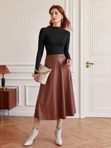 BizChic Women's Autumn Long Sleeve Stand Collar Basic Fitted Top, Minimalist Elegant Urban Commute Business Casual Office School Wear - Black - View 5