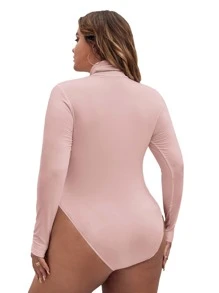 SHEIN Essnce Plus High Neck Slim Fit Tee Bodysuit, For Spring To Summer - Baby Pink - View 3