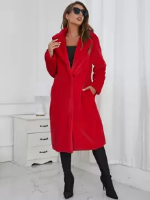 Eilly Bazar 西裝領單排釦毛茸茸外套 - 紅色 - 查看 1
