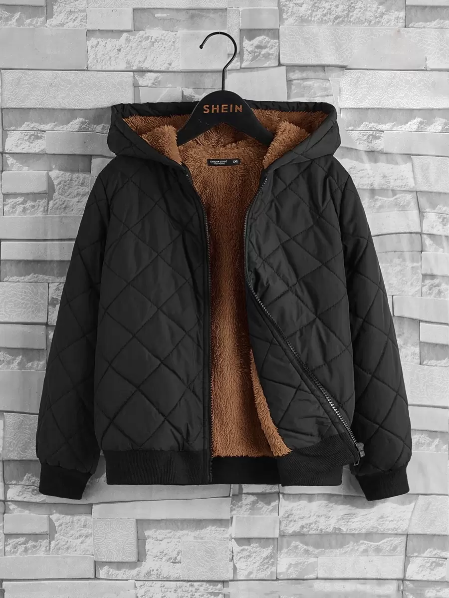 EMERY ROSE Plus Teddy Lined Hooded Quilted Jacket