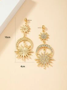 Rhinestone Sun & Moon Drop Earrings - Yellow Gold - View 4