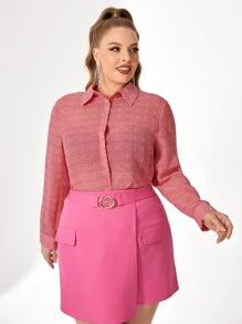 Sara Cennamo Plus Allover Print Button Front Shirt - Multicolor - View 4