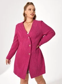 Sara Cennamo Plus Button Front Fitted Tweed Dress - Hot Pink - View 4