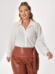 Sara Cennamo Plus Solid Button Front Shirt - White - View 2