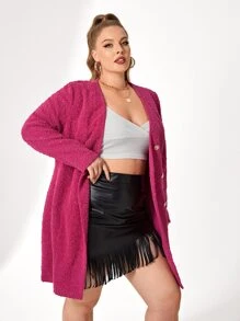 Sara Cennamo Plus Button Front Fitted Tweed Dress - Hot Pink - View 5