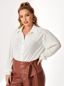 Sara Cennamo Plus Solid Button Front Shirt - White - View 5