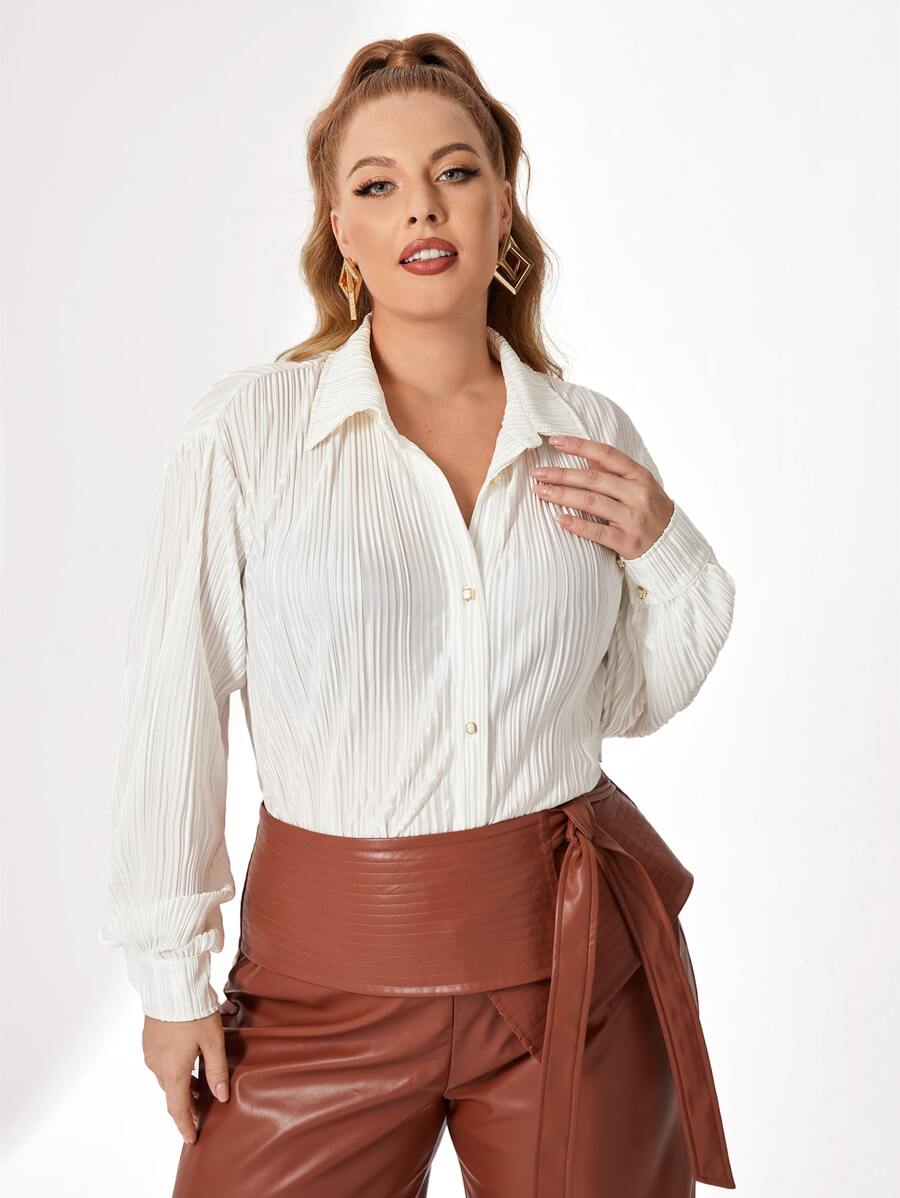 Sara Cennamo Plus Solid Button Front Shirt - White - View 1