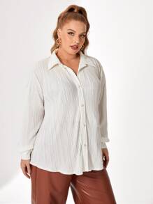 Sara Cennamo Plus Solid Button Front Shirt - White - View 3
