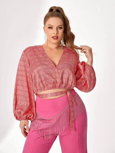 Sara Cennamo Camisa corta de manga farol con cordón delantero