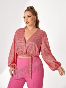 Sara Cennamo 大碼燈籠袖前繫帶短款襯衫 - 彩色 - 查看 3