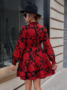 SHEIN Clasi Floral Print Flounce Sleeve Ruffle Hem Dress - Multicolor - View 2