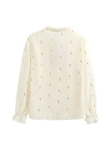 Tie Neck Flounce Sleeve Button Up Blouse - Apricot - View 2