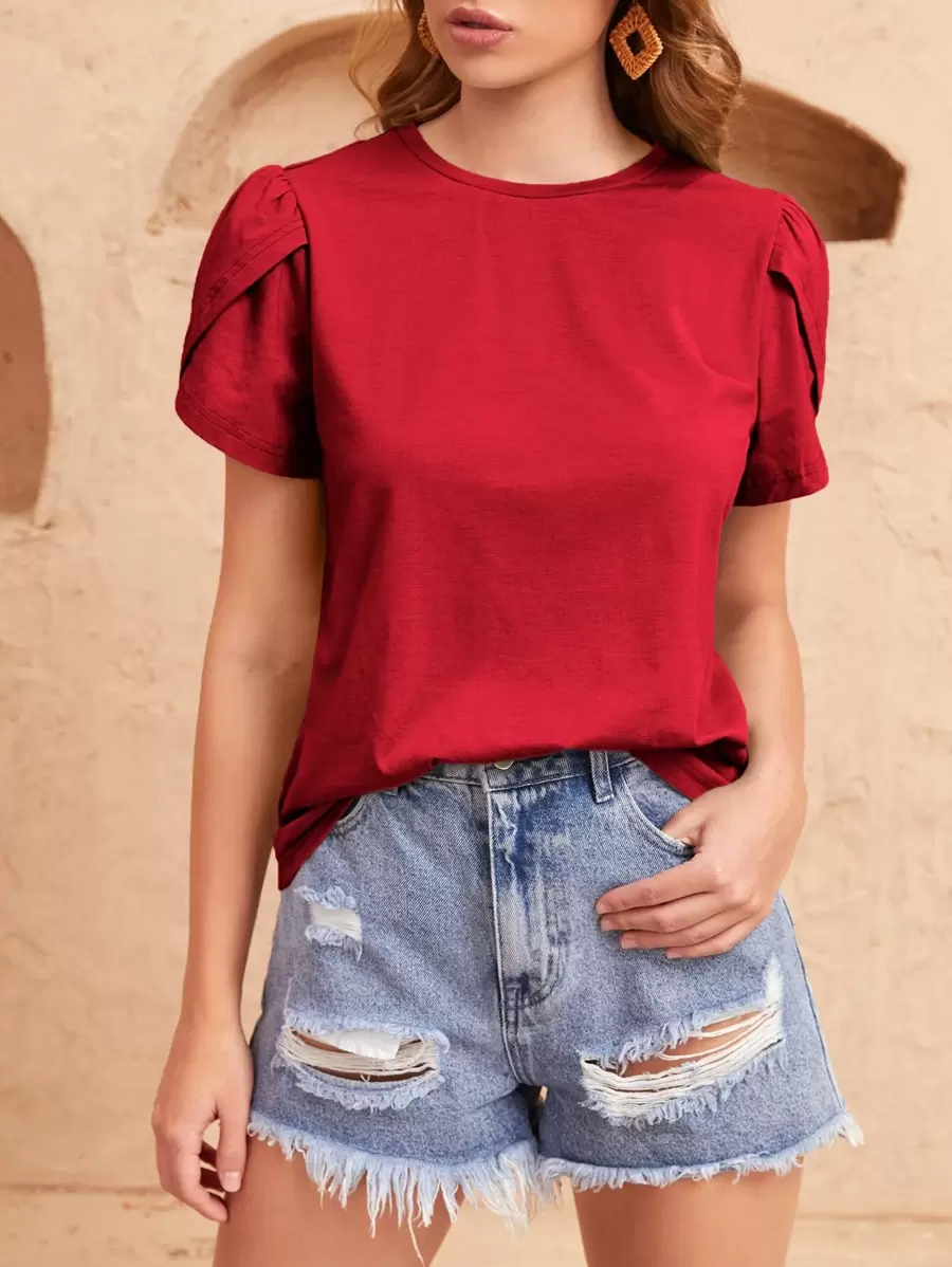 SHEIN Clasi Áo thun nữ màu trơn Giải trí - Đỏ - Xem 1