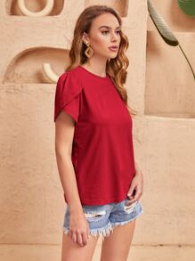SHEIN Clasi Áo thun nữ màu trơn Giải trí - Đỏ - Xem 3