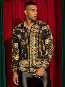 GENTILAND Áo sơ mi trễ vai in họa tiết Baroque dáng rộng cho nam - Nhiều màu - Xem 1